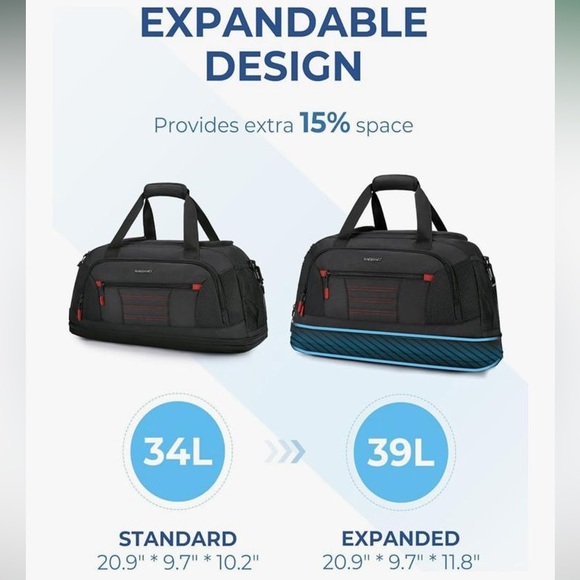 NWT BAGSMART Black and Red Men's Duffel Bag Gyn Bag Expandable - Picture 3 of 15